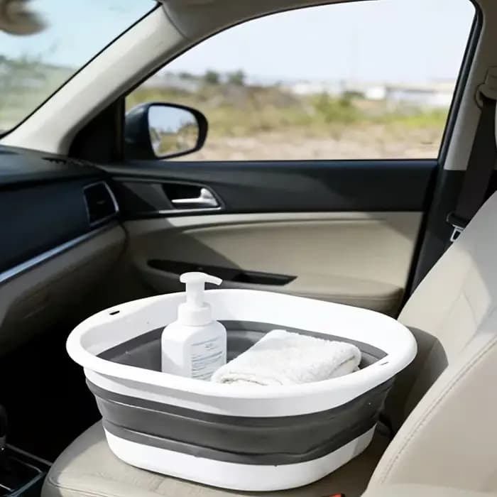 1 seau à eau pliable - Utilisé pour ranger le linge et les serviettes de bain. Conception portable adaptée à l'utilisation dans les éviers de cuisine des camping-cars en voyage