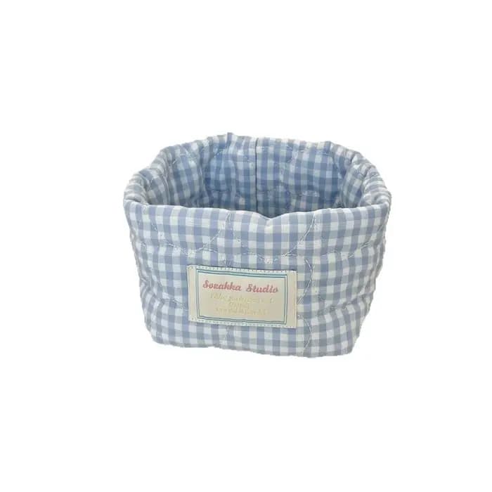Panier de rangement en tissu à carreaux et rayures