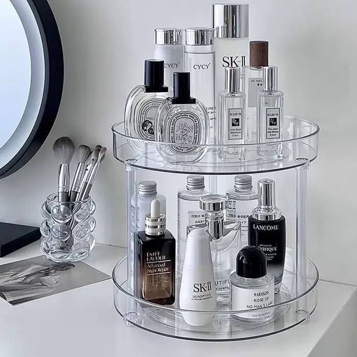 360 ° Support à cosmétiques rotatif de bureau, étagère de salle de bain, grande capacité, parfum, aromathérapie, soins de la peau, organisateur de stockage de produits