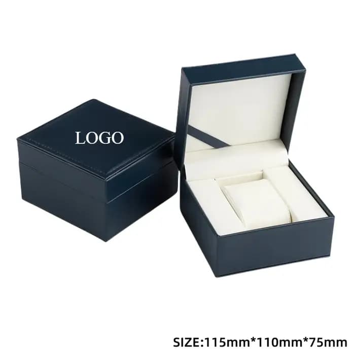 Boîte de rangement de montre à clapet carré en cuir PU noir mat