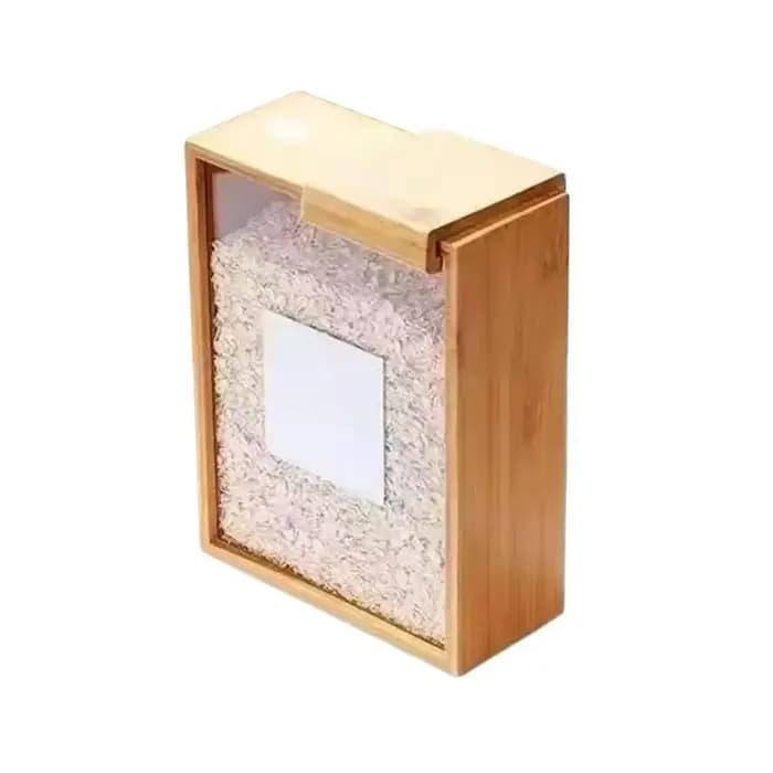 Boîte de rangement en bois avec fenêtre transparente, distributeur de nourriture avec couvercle coul