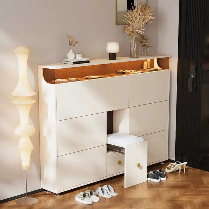 Meuble à chaussures fin avec tiroirs pour entrée