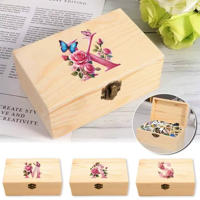 Boîte de rangement en bois avec couvercle à charnière