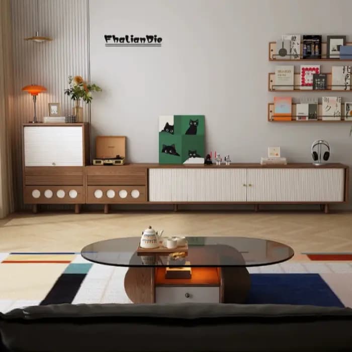 Meuble TV de salon en bois massif vintage