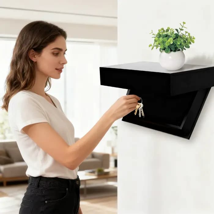 Étagère murale décorative en bois flottant avec compartiment secret