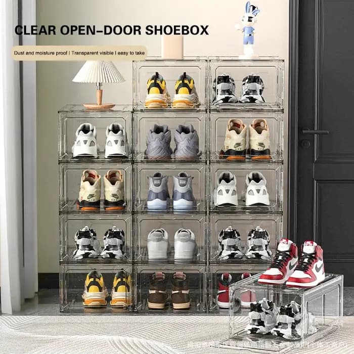 Boîte de rangement pour chaussures en plastique transparent avec porte magnétique
