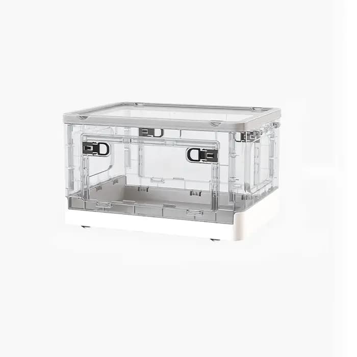 Bacs de rangement pliables avec 3 portes latérales, boîtes de rangement pliantes en plastique transp