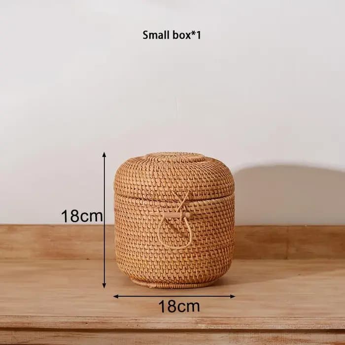 Boîte de rangement de thé en rotin tissé à la main avec couvercle