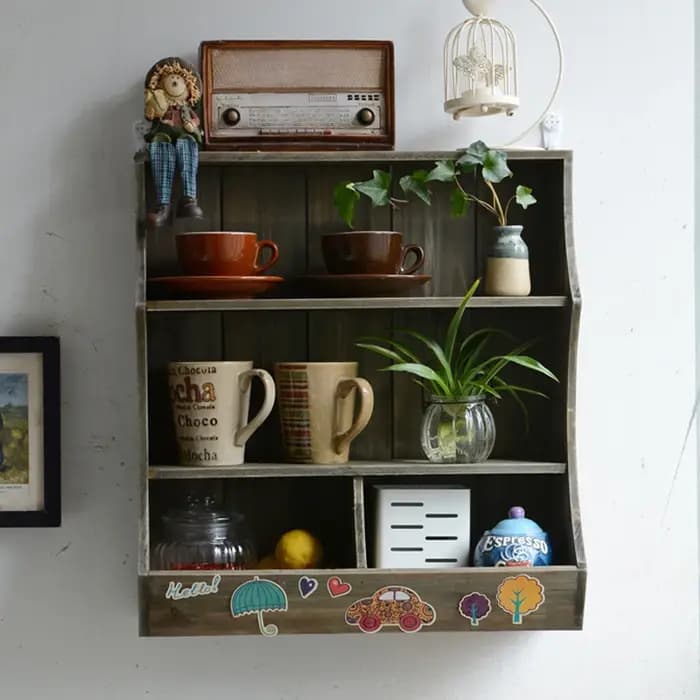 Armoire de rangement montée sur étagère murale en bois massif