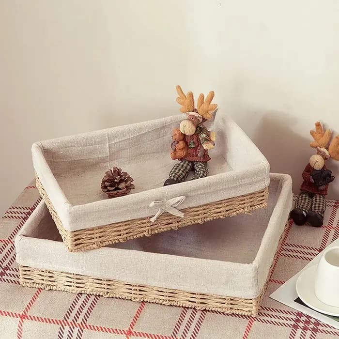 Panier de rangement de bureau – Organisateur de style rotin tissé pour clés