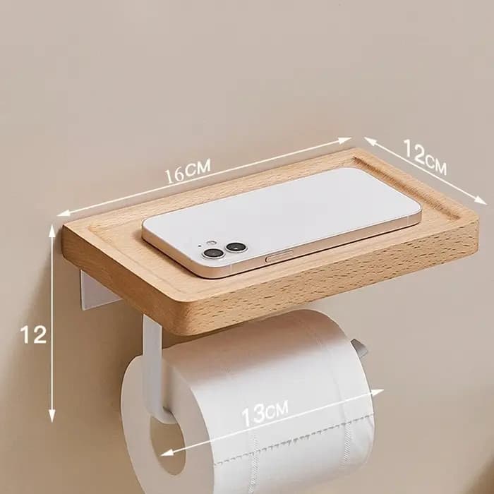 Porte-papier hygiénique avec étagère en bois de noyer