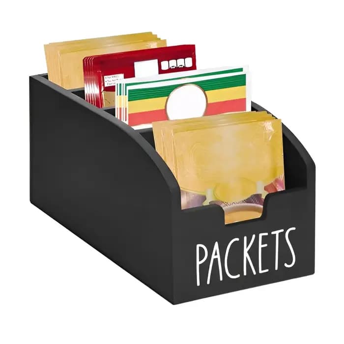 Boîte de rangement pour sachets d'épices de cuisine, étagère à épices en bois avec 4 compartiments,