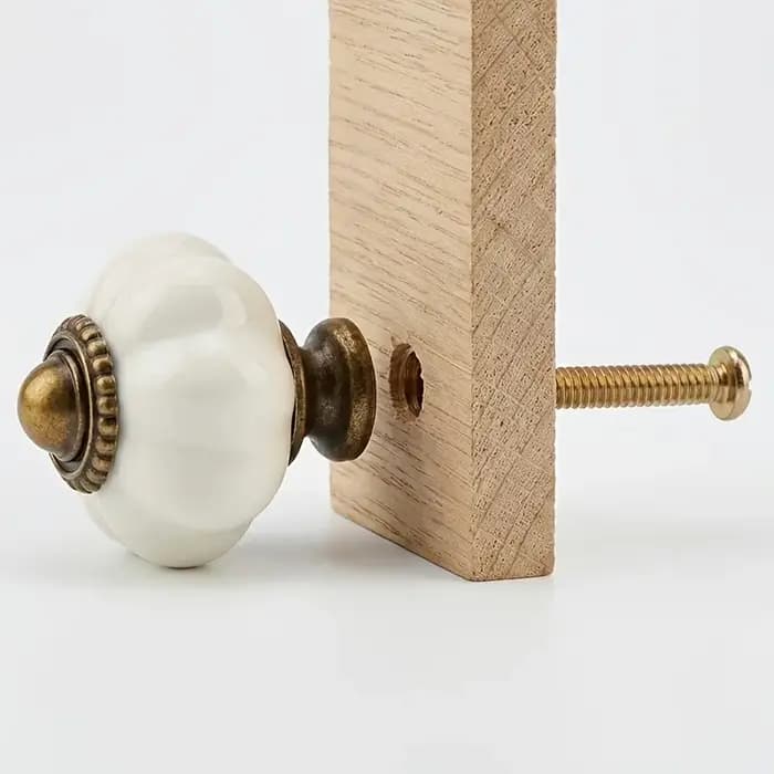 4 poignées de meuble en céramique blanches antiques en forme de citrouille