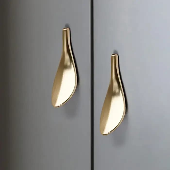 Poignée d'armoire, poignée en feuille de nèfle dorée, porte d'armoire, poignée créative de salle de