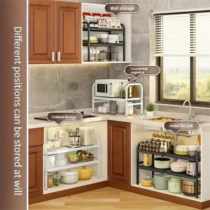 Organisateurs de sous évier de cuisine multi-usages, étagère d'armoire extensible, évaluation du sto