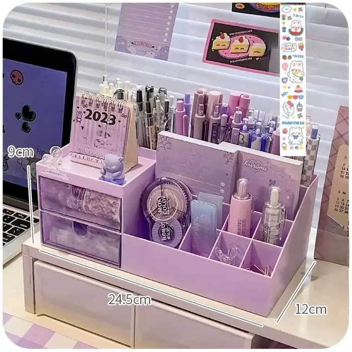 Boîte de rangement de bureau Kawaii avec neuf grilles