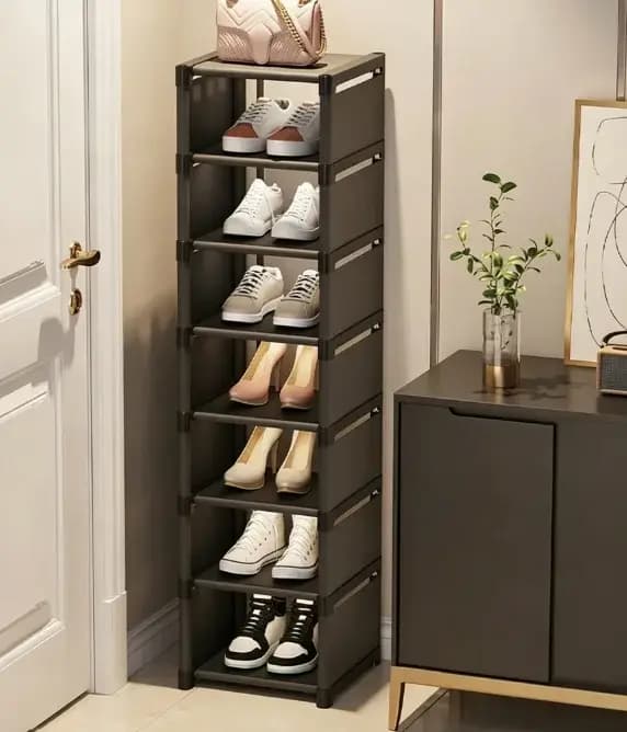 Meuble à chaussures étroit et compact, élargi, mural, avec porte, pour rangement domestique, idéal pour location, multi-niveaux