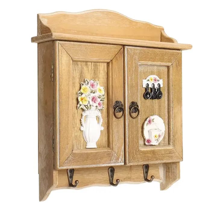 Pour la maison salon décor rétro en bois Double portes boîte à clés organisateur support 9 crochets clé armoire