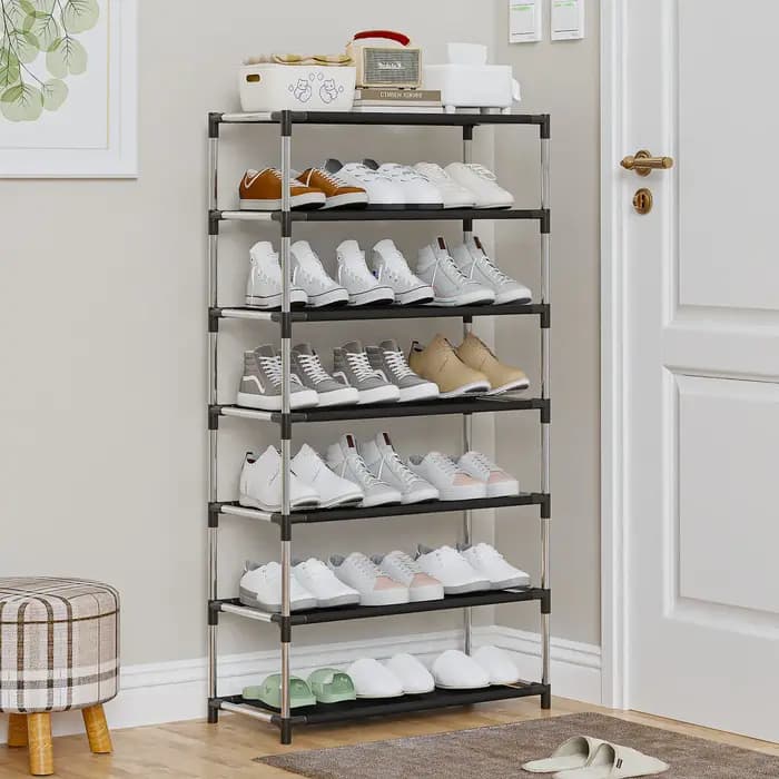 Étagère à chaussures élégante en métal, organisateur de chaussures, support peu encombrant, noir, po