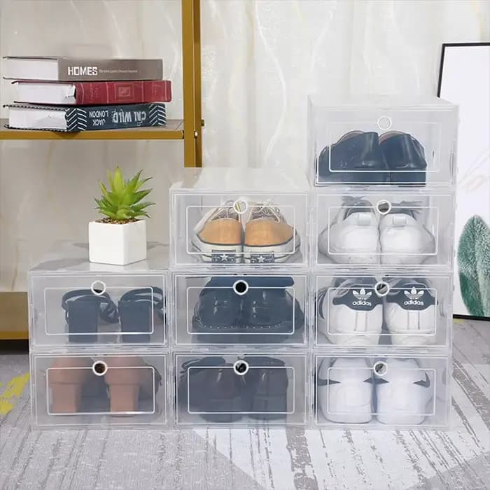 Boîte à chaussures transparente anti-poussière, organisateur de chaussures, boîte de rangement épaissie, armoire à chaussures combinée empilable, vente, 6 paquets