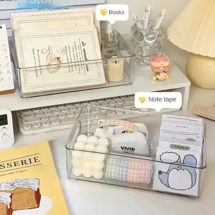 Boîte de rangement en acrylique transparente pour cosmétiques de bureau, masques faciaux et produits de soin, idéale pour dortoir et réfrigérateur