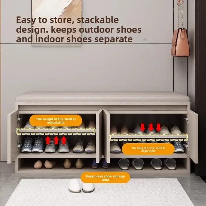 Banc de rangement de chaussures avec coussin, siège d'entrée, armoire à chaussures, organisateur de couloir, étagère à chaussures, tabouret de rangement de chambre à coucher, 2/3/4 portes