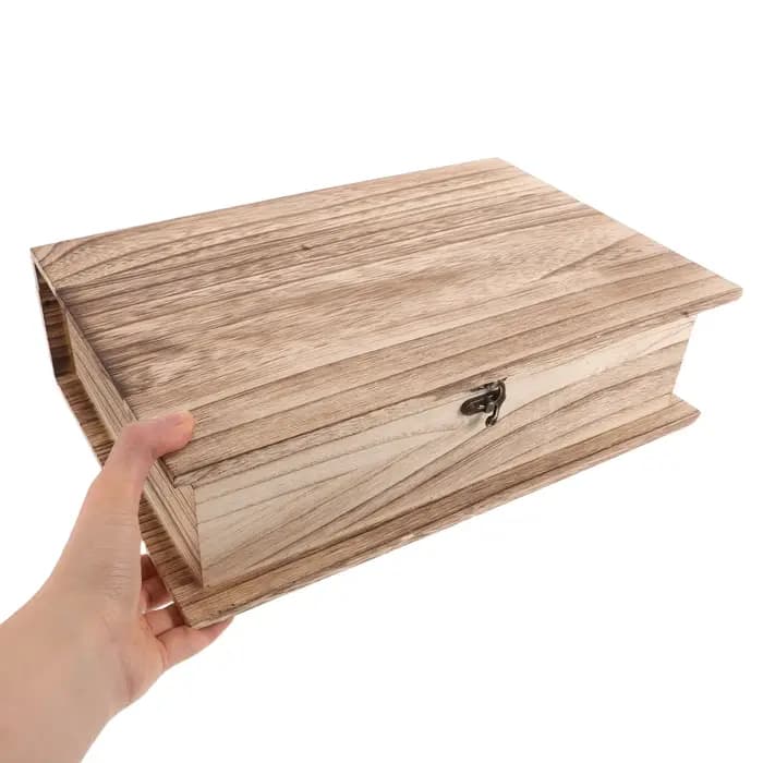 Grande boîte à livre en bois en forme de Bible avec couvercle à charnières, boîte de rangement en forme de livre avec fermoir pour bijoux, souvenirs ou petits objets commémoratifs