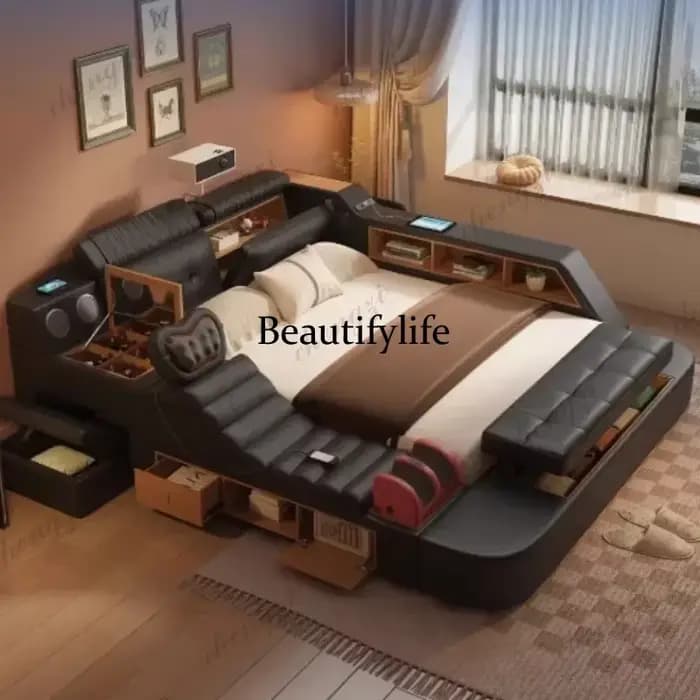Lit double king size A182 noir avec tiroirs de rangement
