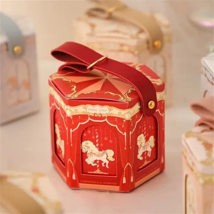 Boîtes à Carrousel Pliables en Carton Or Champagne