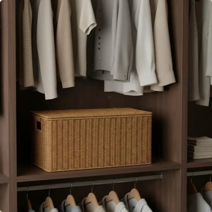 Boîte de rangement en rotin à parois rigides avec couvercle