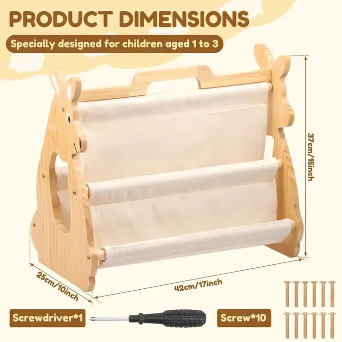 Étagère à livres pour enfants en bois Montessori avec poignée de transport