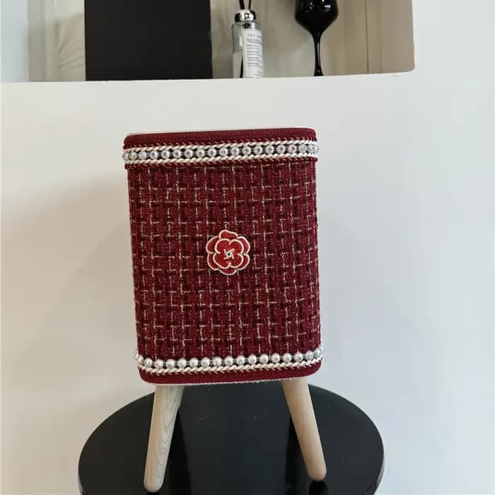 Seau de rangement à carreaux avec couvercle à pression, grande capacité, rétro, élégant, décoration