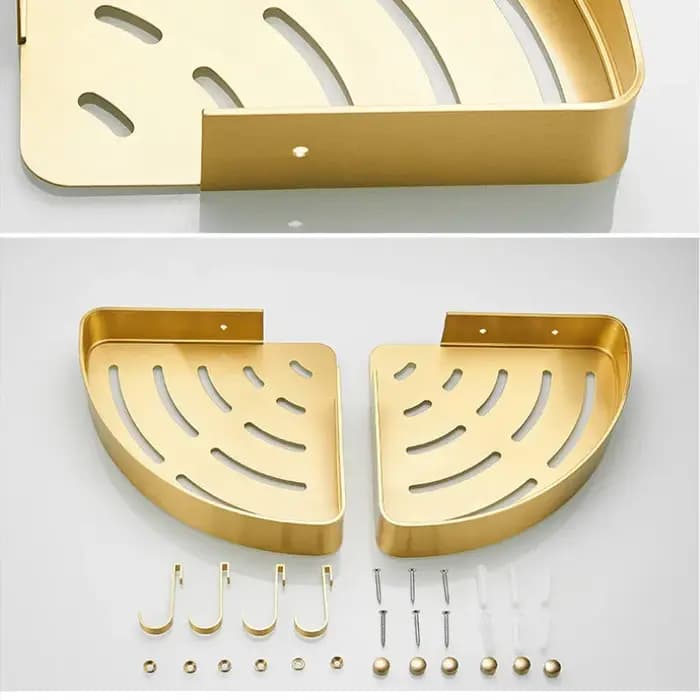 Étagère d'angle de salle de bain en métal doré brossé