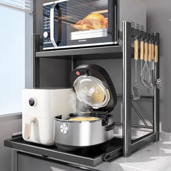Étagère de rangement pour comptoir de cuisine avec tiroir coulissant pour micro-ondes