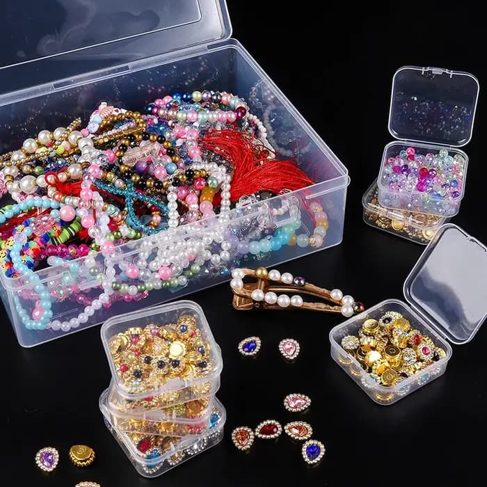Petite boîte de rangement de perles en plastique transparent avec couvercle à charnière