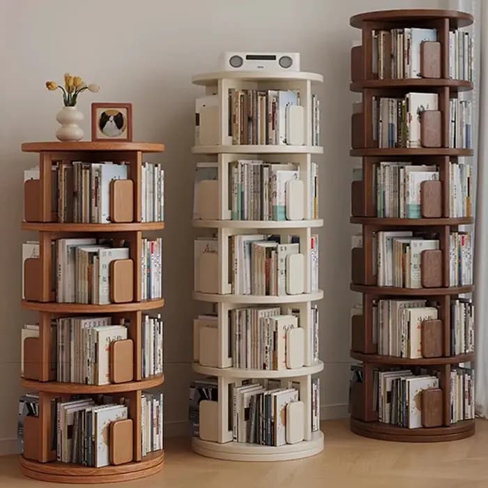 Bibliothèque rotative en bois multifonction