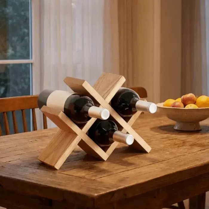 Porte-bouteilles en bois massif pour 4 bouteilles