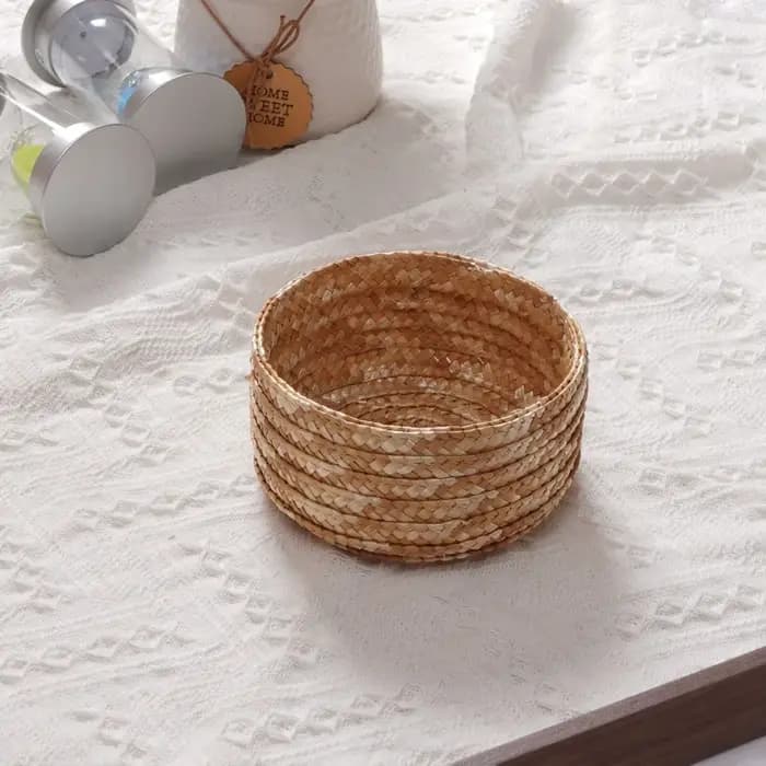 Panier de rangement tissé à la main, forme ronde, en paille naturelle, boîte de rangement en paille