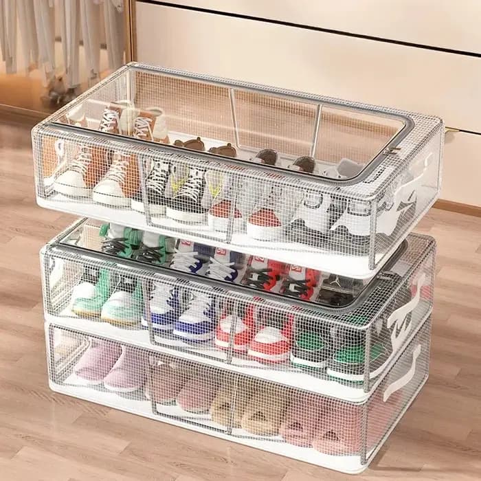 Boîte de rangement à chaussures pliable et hermétique avec porte transparente visible