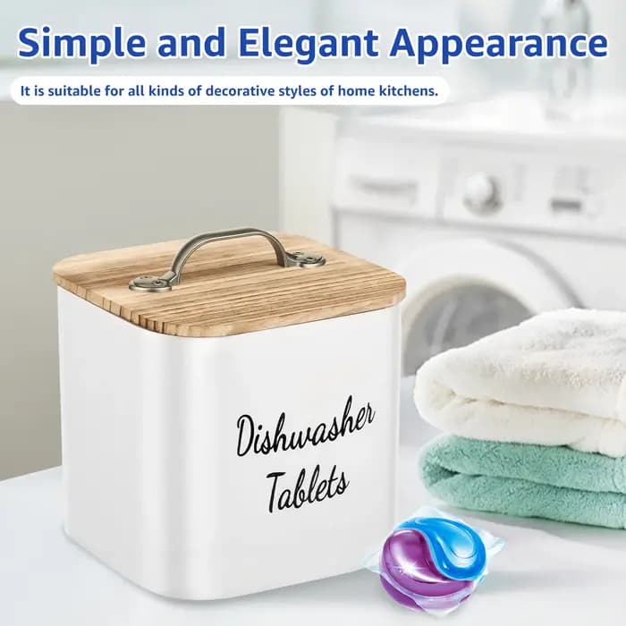 Boîte de rangement en bois pour capsules de lessive avec couvercle