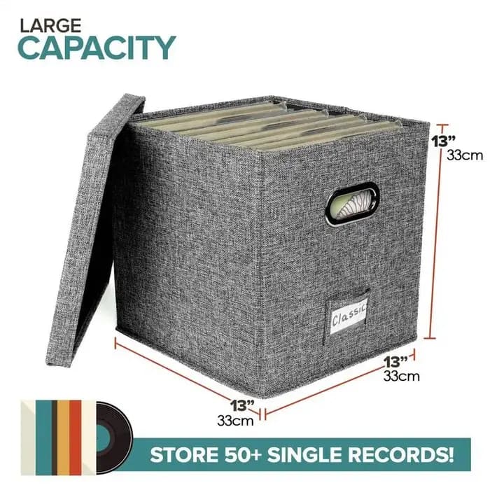 Boîte de rangement pour disques en vinyle avec couvercle