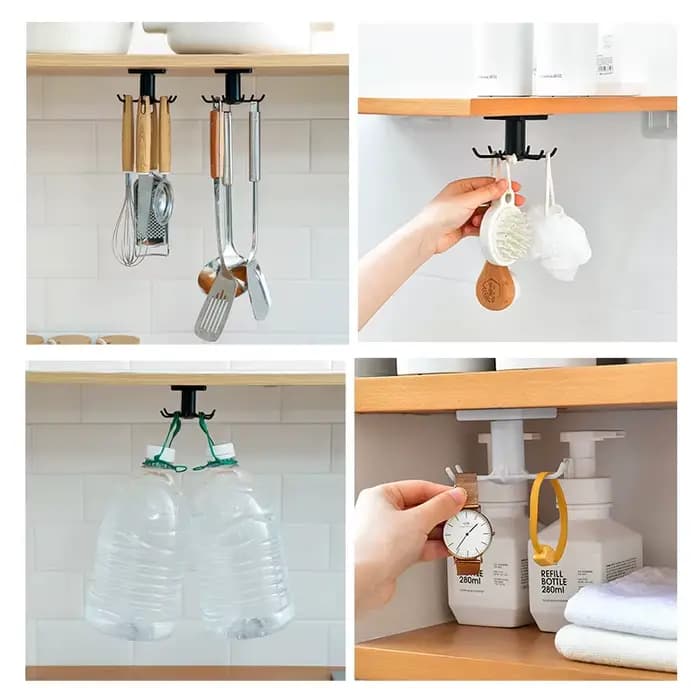 Crochets de cuisine Rotation Rack De Stockage Sans Poinçonnage Mural Ustensiles