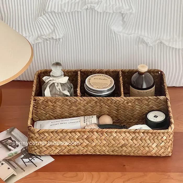 Boîte de rangement de cosmétiques en herbe tissée de Style japonais