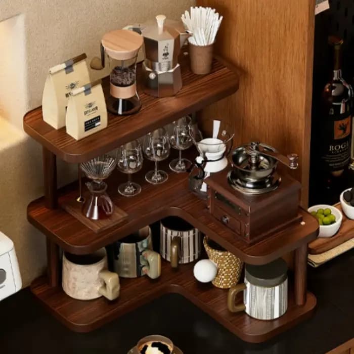 Étagère d'angle robuste en bois pour rangement d'épices, séchage de vaisselle et présentation, organisateur de cuisine