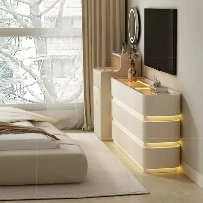 Meuble de rangement en bois avec vitrine pour objets de collection, style Lumières Nordiques, pour chambre et couloir
