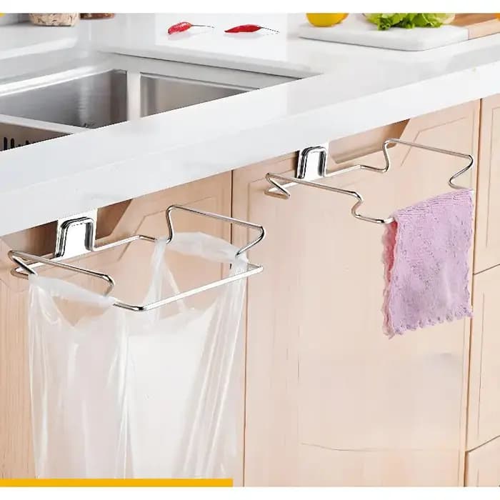 Support de sacs poubelles en acier inoxydable pour porte d'armoire de cuisine