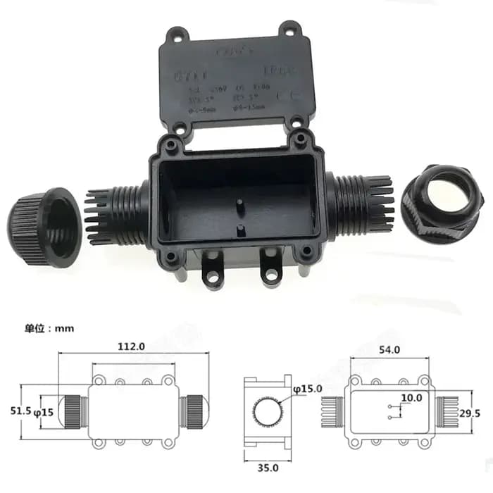 Boîte de jonction étanche IP68 2 voies 3 broches 4-11 mm