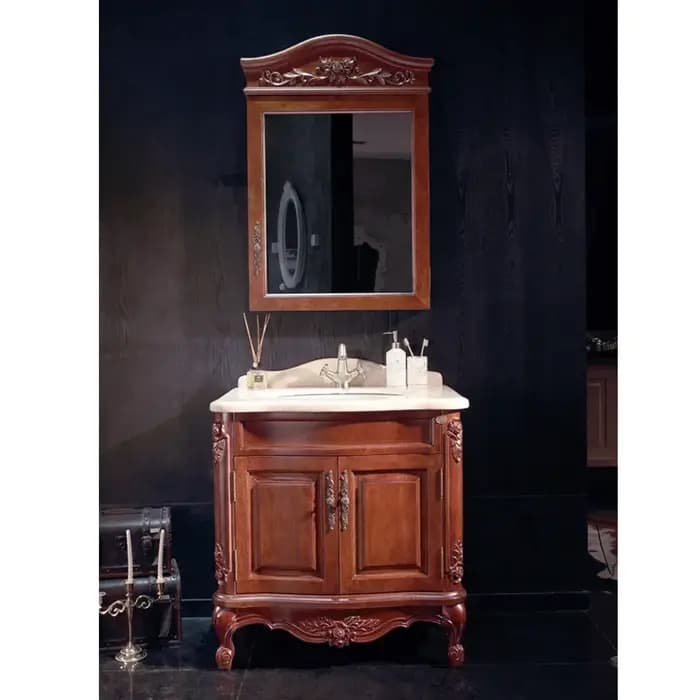 Vanité d'armoire de salle de bain en bois sur pied de style classique européen