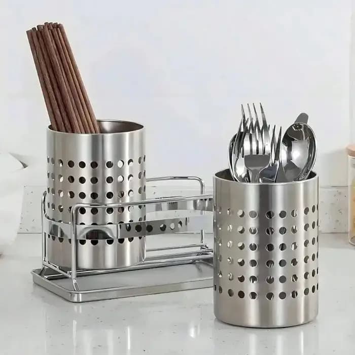 Boîte de rangement pour baguettes cylindriques en acier inoxydable, 1 pièce, adaptée aux cuisines domestiques, aux restaurants et aux dortoirs