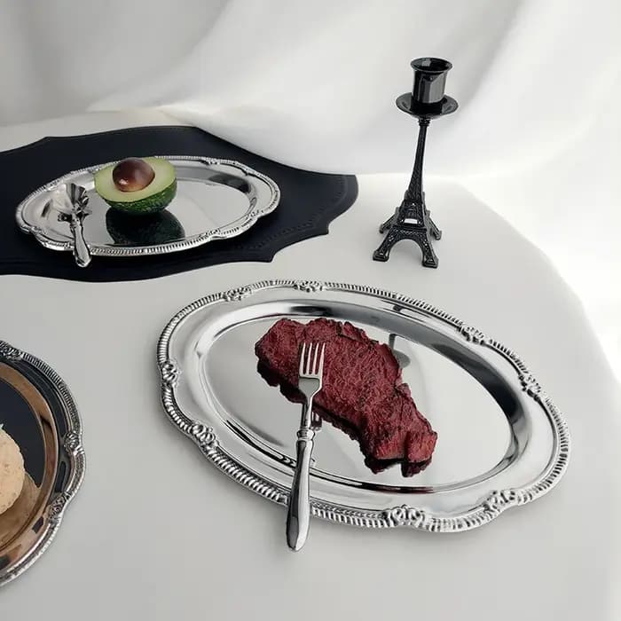 Plateau de service Vintage en argent gaufré